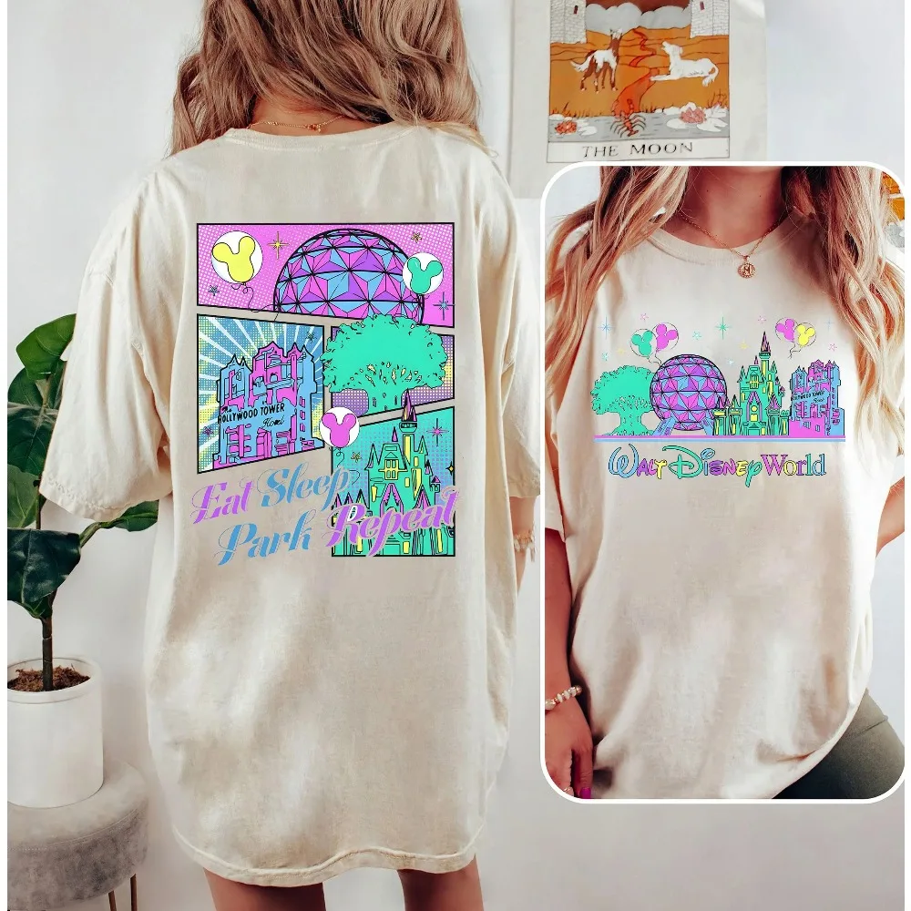 قميص برسومات Magic Kingdom Epcot Animal Kingdom، تي شيرت Disney Eat Sleep Park Repeat، قميص Walt Disney World Trip Kit