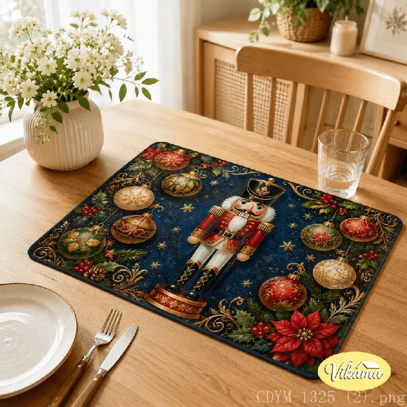 VIKAMA Christmas Penguin Gingerbread Nutcracker Placemat Candy Cane Table Mat Dining Kitchen Holiday Home Decor Aesthetic Art