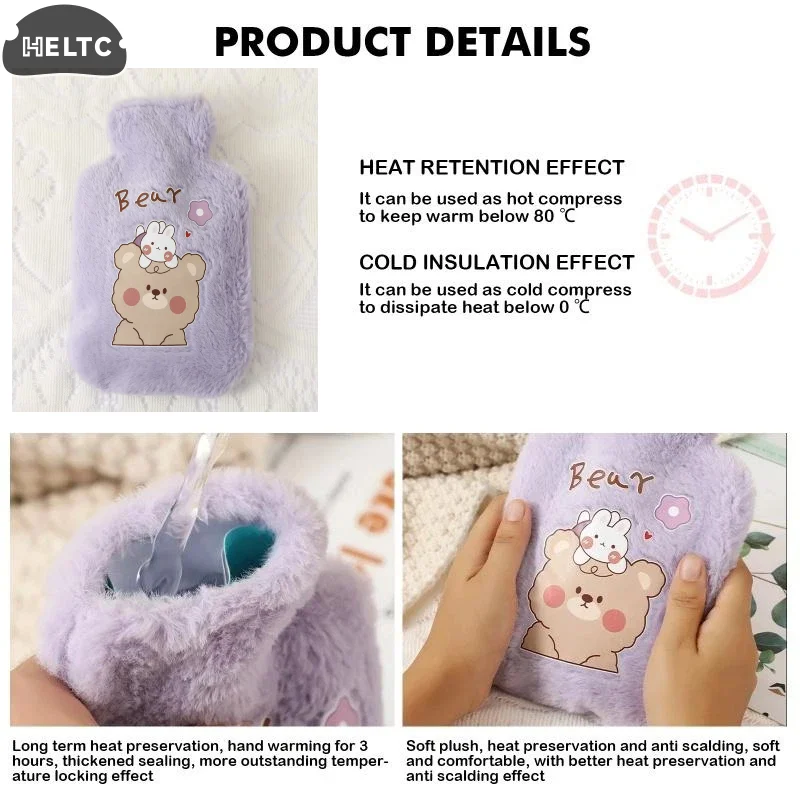 1*Multi-Purpose Thickened Waterproof Portable Hot Water Bag 1Pcs Cartoon Plush Rabbit Bear Soft Cloth Water Injection Warm Bag