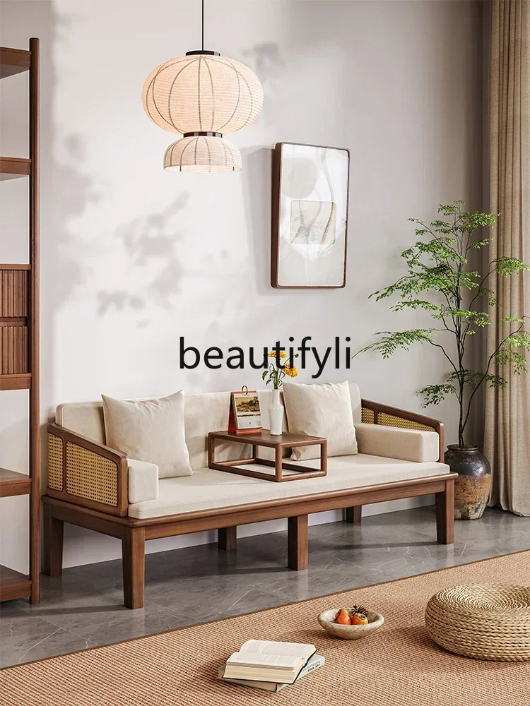 D178 New Chinese Arhat bed 3 meters solid wood rattan sofa bed concubine collapse dual-purpose sliding bed collapse