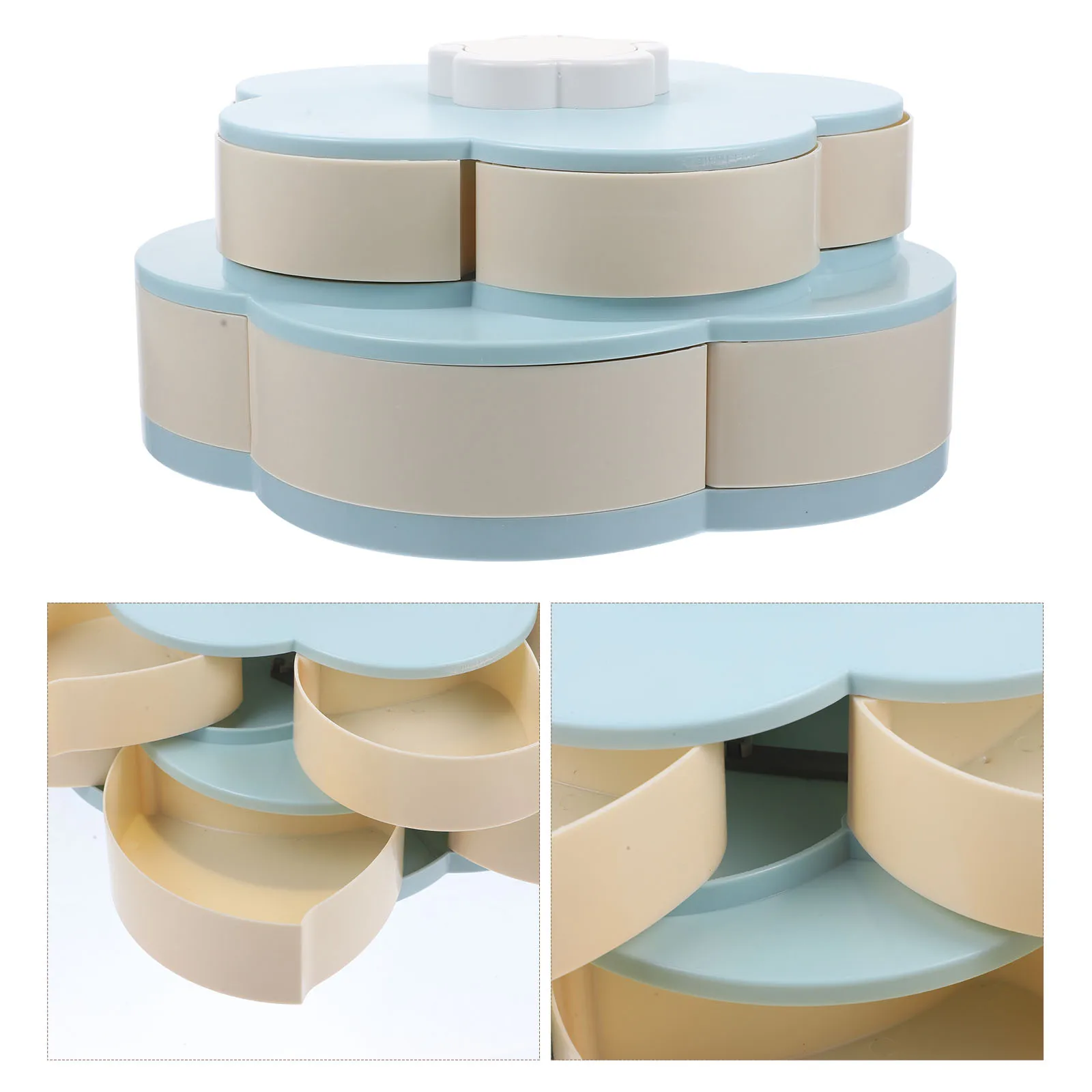 

Rotating Petal Snack Plate Flower Shape Candy Storage Box with Compartments PP Food Container Phone Holder for Kitchen Home Use