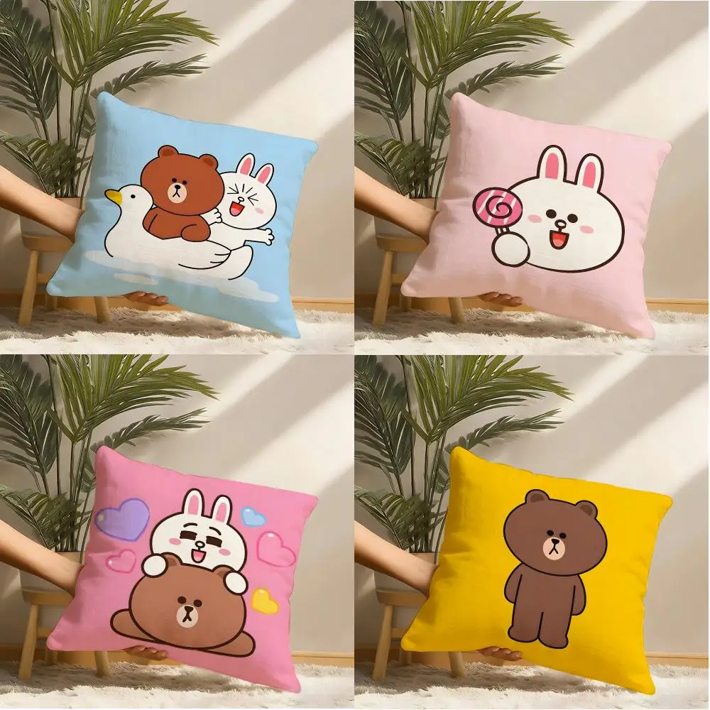 L-LINE F-FRIENDS Cushion Cover Natural Linen Organic Fabric Double-Sided Printing Sofa Home Decor Gift Pillow Cover