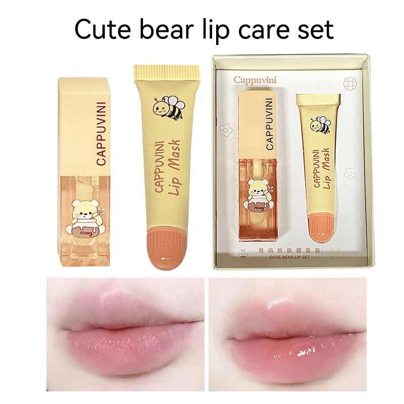 Cappuvini Honey Lip Care Set |   Lip Wrinkle Reduction Softening Dead Skin Exfoliating |   Mild Ingredients Non-Irritating Moisturizing Lip Oil Lip Mask |   For Students