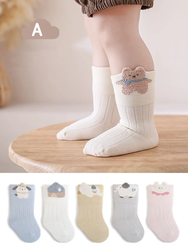 3 Pairs a Lot MILANCEL New Autumn Baby In Tube Socks 0-5T Cartoon Bear Infant Girls Stripe Socks Loose Korean Kids Socks
