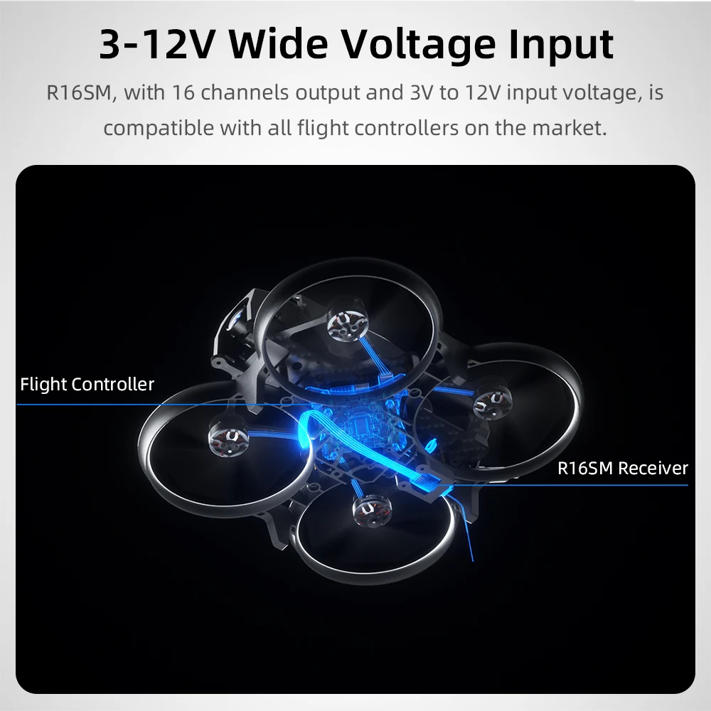 Radiolink R16SM 2.4G 16 Channels Mini RC Receiver CRSF SBUS Signal Built-In Telemetry for FPV Racing Drone Quad Airplane Heli