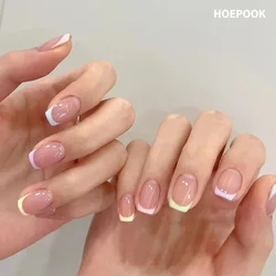 24pcs French Rainbow Fake Nails Nude Design False Nails Art Full Coverage Waterproof Adhesive Artificial Press on Nail with Tool