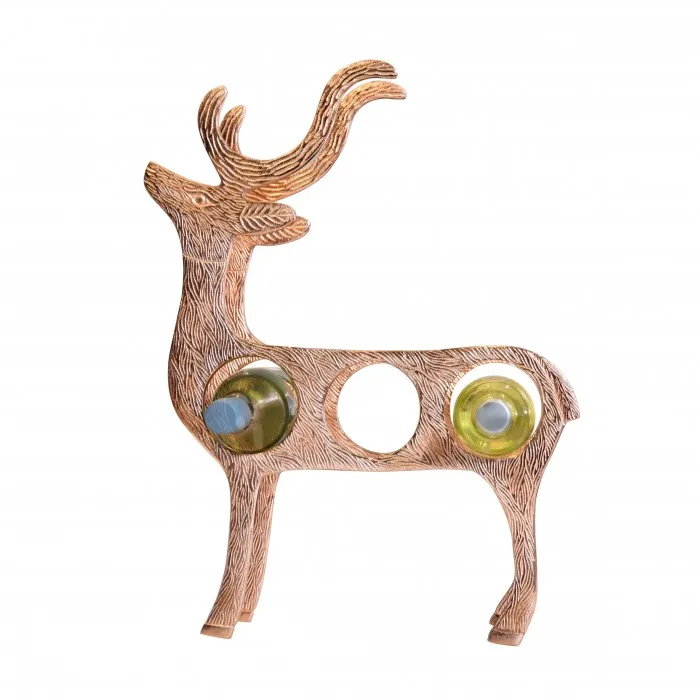 Solid Wood Deer-Shaped Wine Rack and Holder withstanding for Table and Counter Top Storage in Kitchen Dining or Home Bar