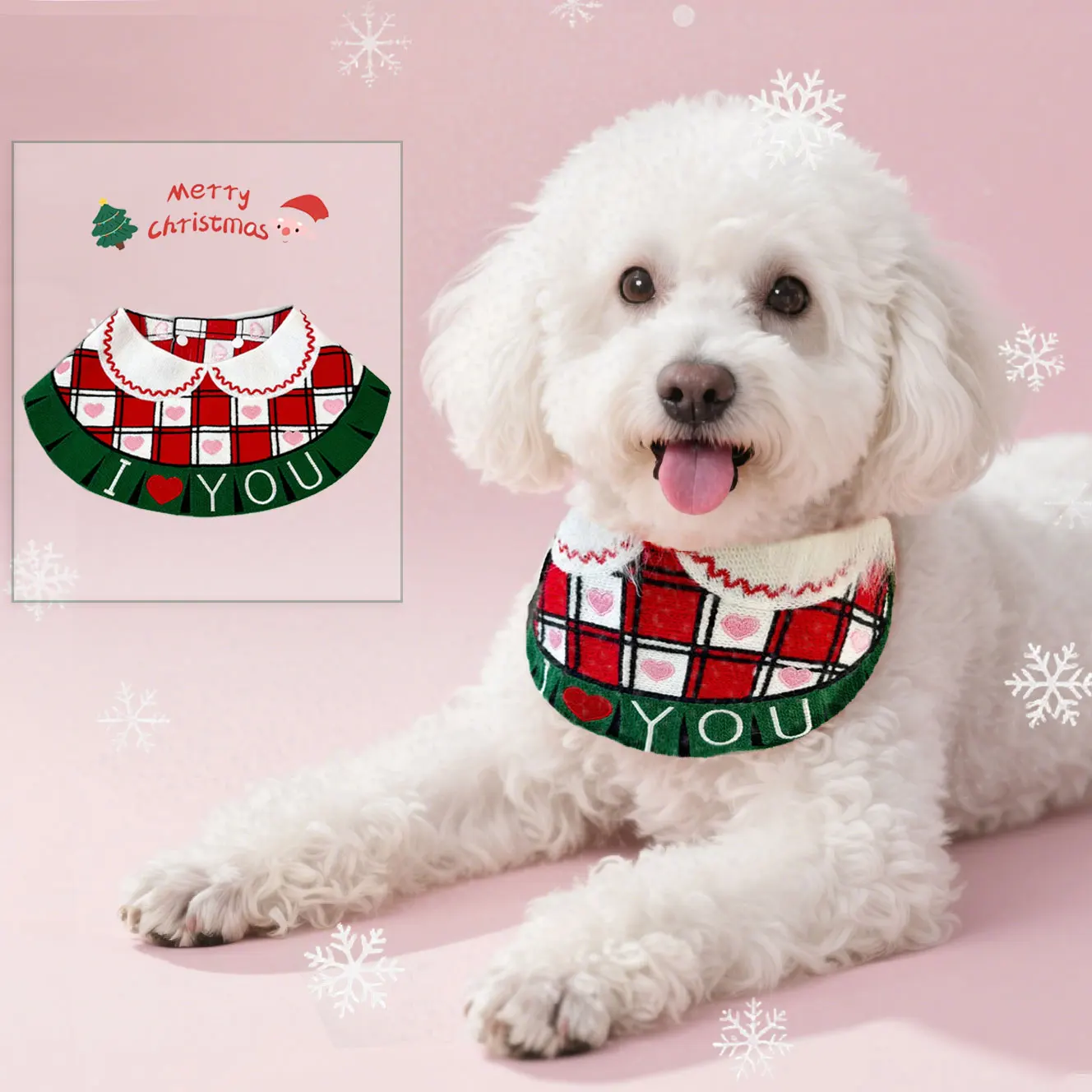 

1 Pc Pet Scarf, Knitted Embroidered Navy Collar Checkered Heart Buttoned Bib, Cat & Dog Anti-saliva