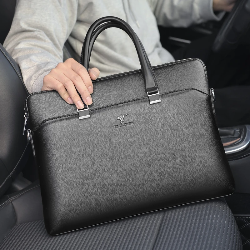 Brand Briefcases for Men Leather Executive Business Office 15.6 Inch Laptop Portfolio Large Bag Documents Men's Handbag Tote Bag