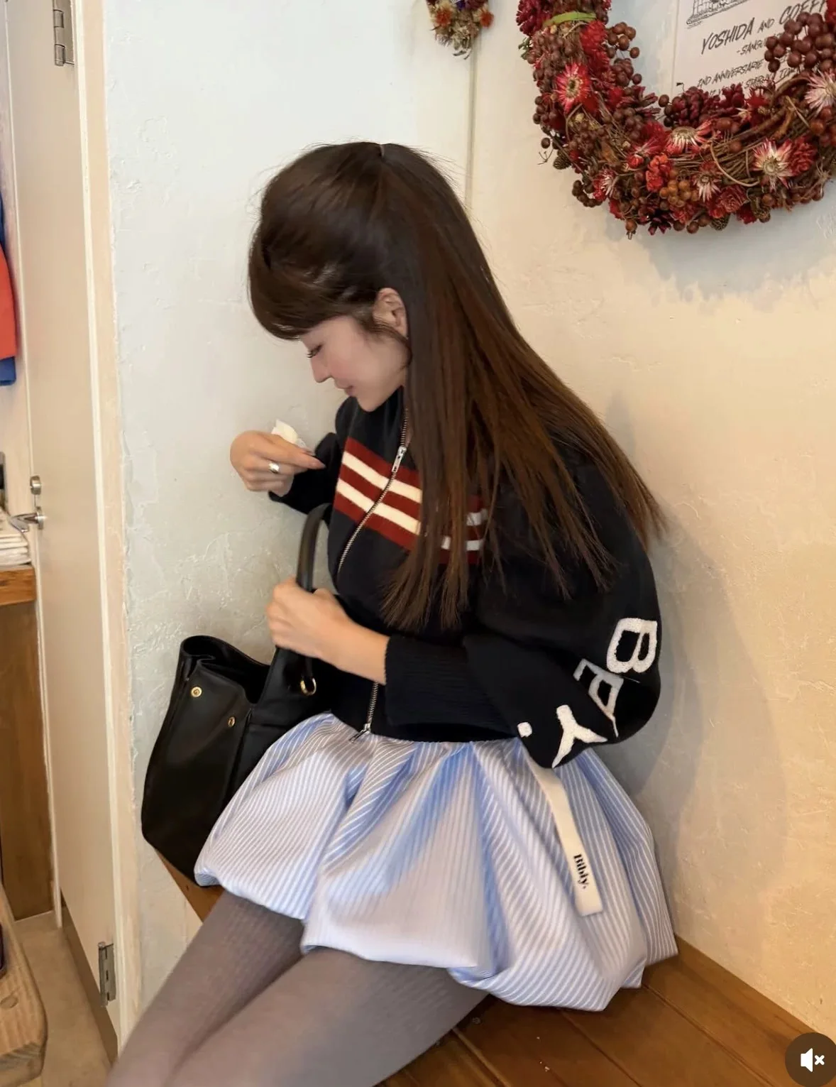 

Bibi JUNO Zipper Knit Bubble Sleeve Patchwork Color Coat Warmth Autumn Winter Women's Fashion Casual Style round Neck Long Sl...