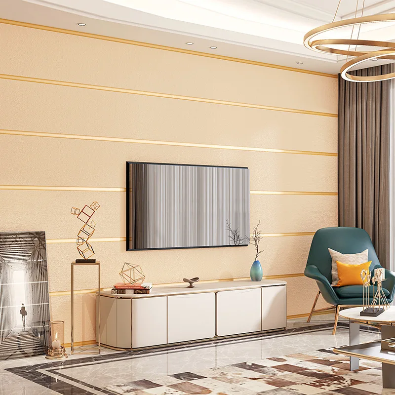 Suede Velvet Wallpaper Simple European Modern Minimalist Vertical Stripe Living Room TV Background Wallpaper Papel De Parede