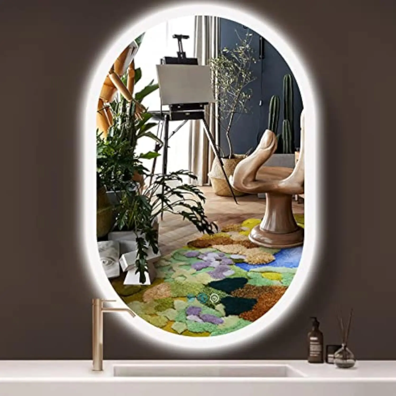 

36 X 24 英寸 Bathroom Oval Lighted Mirror with Backlit Lights Oval Lighted Vanity Mirror for Bathroom Wall Mounted 36X24 Inch B