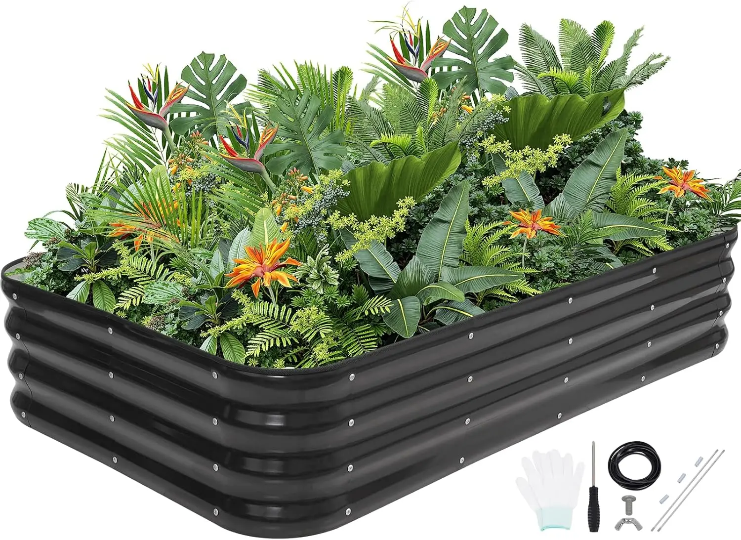 Raised Garden Bed & Planter Box, Galvanized Metal, 12" Tall, Grey