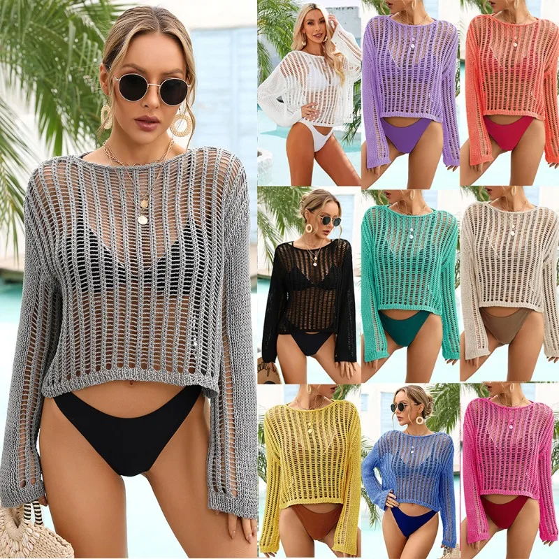 

Hand Hook Shirt Beach Hollow Vacation Sweater Women Long-sleeved Sunscreen Shirt