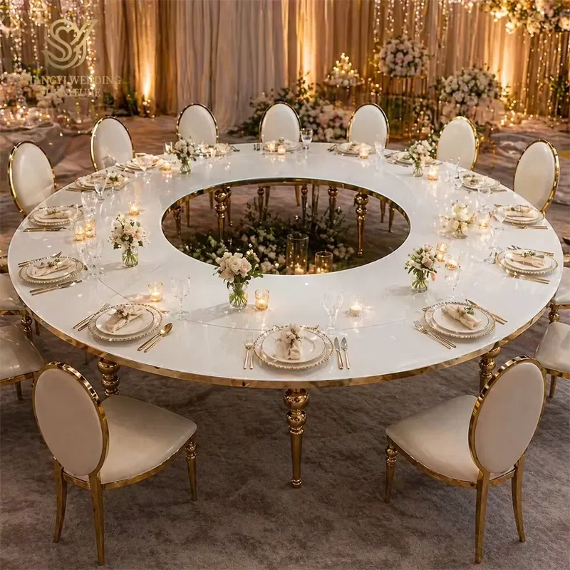 Luxury Gold Stainless Steel S Shape Snake Table Set Modern Round Banquet Dining Tables For Wedding Party Event Home Decor