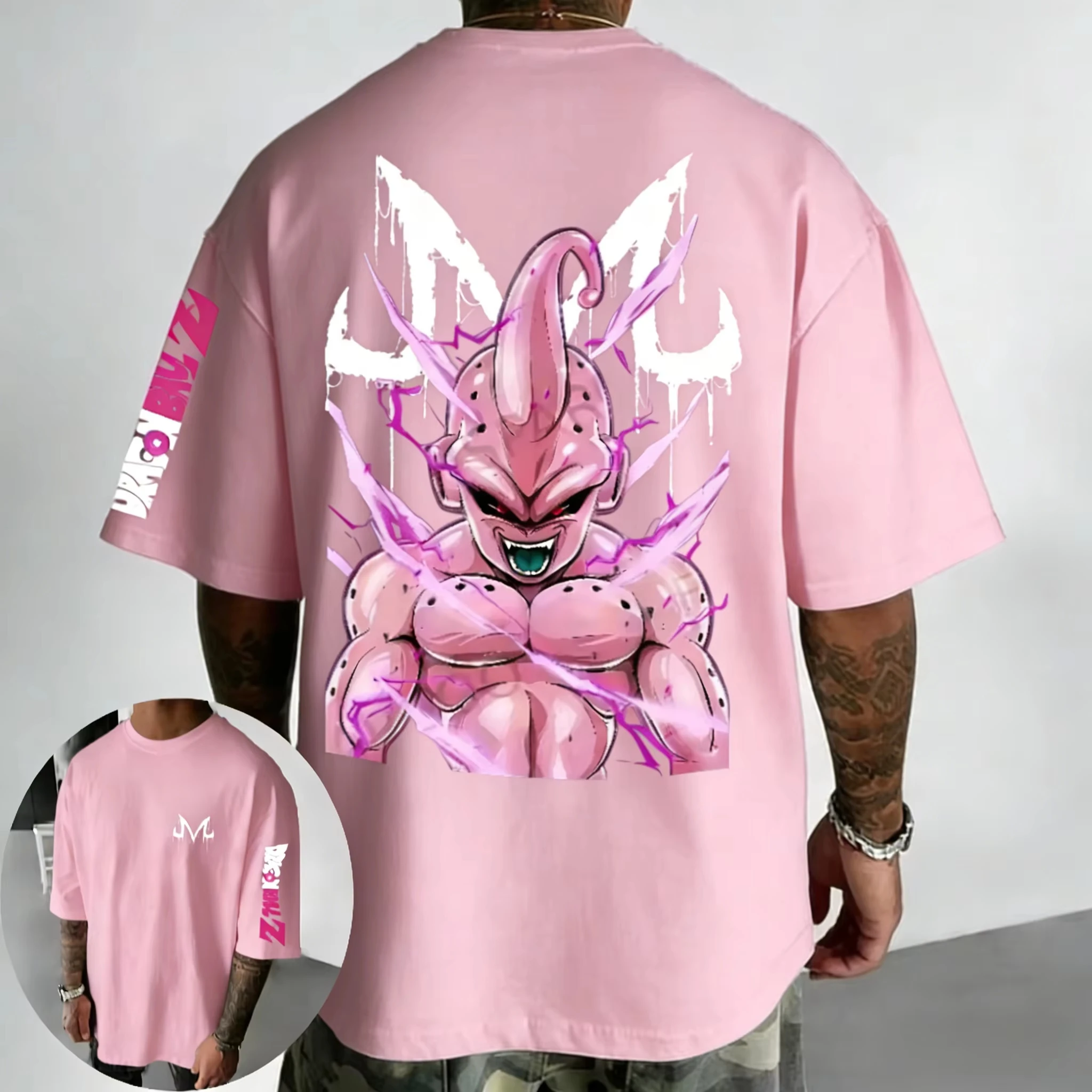 

Футболка из хлопка с принтом Dragon Ball Anime, новинка лета 2026, мужская уличная футболка оверсайз с принтом Majin Buu в стиле хип-хоп, повседневный топ с коротким рукавом