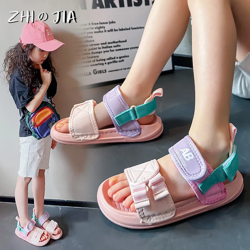 

New Summer Sandals Boys Girls Outdoor Cool Breathable Beach Slippers Young Children Open Toe Comfortable Sports Shoes 23-36