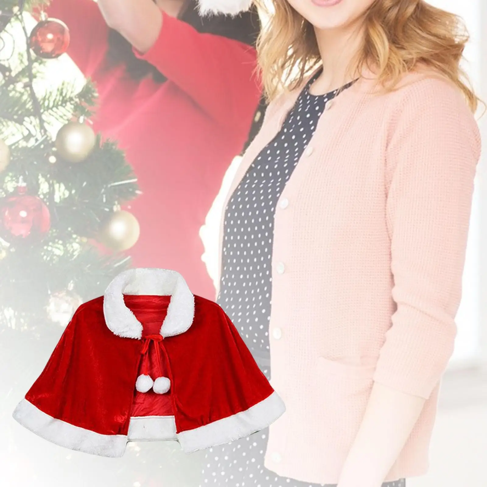 Capodanno Inverno Mantello di velluto rosso Mantello Natale Donna Ragazza Scialle Costumi da festa Decorazione di abiti Costume da Babbo Natale Moda