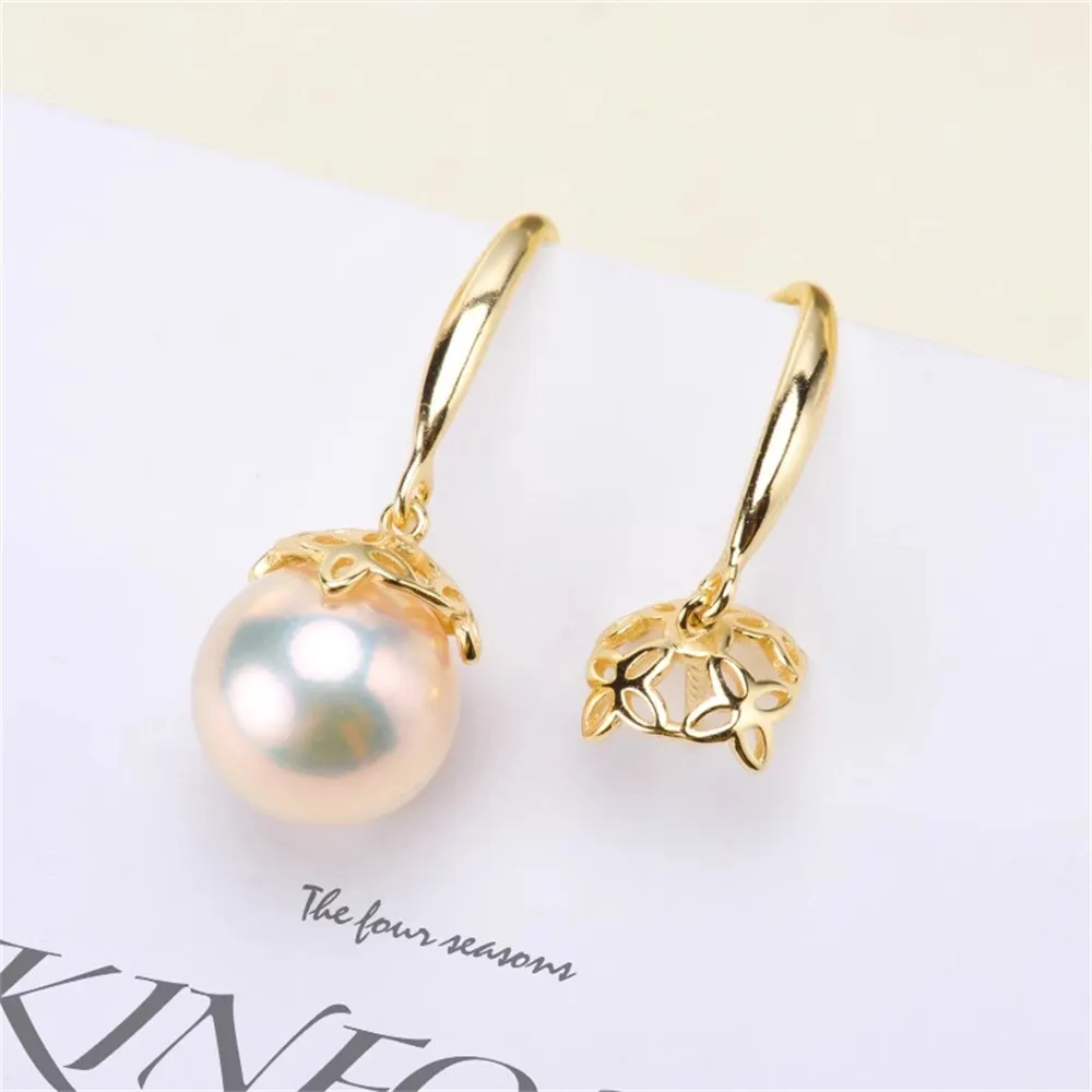 DIY Pearl Accessories S925 Sterling Silver Stud Earrings Empty Holder Concealer Pearl Earrings Holder Fit 9-10mm Round Beads