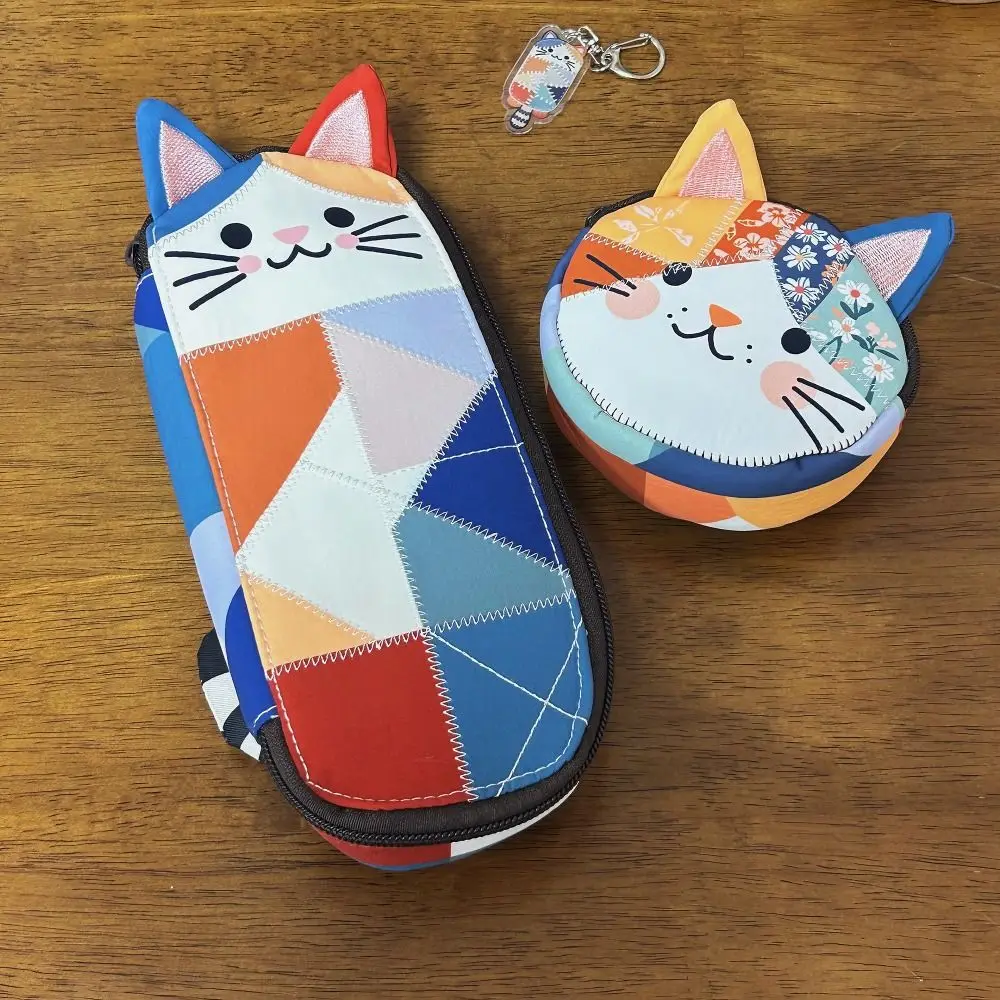High Quality Patchwork Coin Purse Cat Zipper Design Small Cosmetic Pouch Storage Case Women Girls