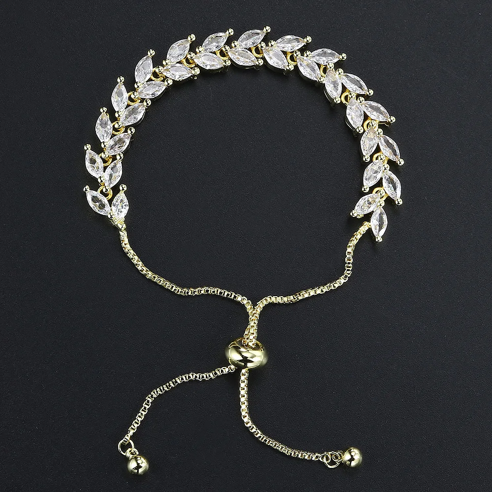 Wunderschönes, glänzendes, verstellbares Blatt-Tennisarmband mit Zirkonia-Besatz für Damen und Herren, zarte Kristall-Handkette, Schmuck H035 – Detail 12