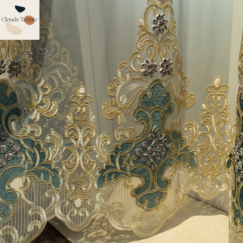 Custom  Size！！European High-end Chenille Embroidered Water-soluble Luxury Curtains for Living Dining Room Bedroom Decor Window