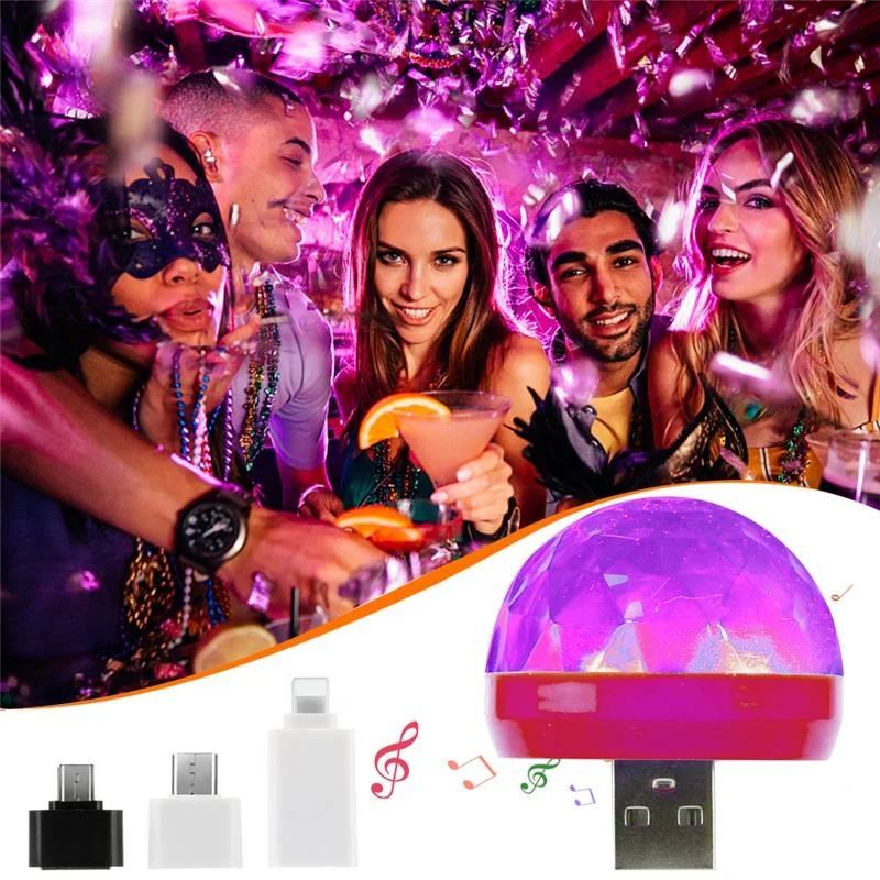 Mini 4W USB Colorful Atmosphere Car Light RGB Voice Control Magic Ball Light Party DJ Club Disco Portable Cell Phone Stage Light image 3