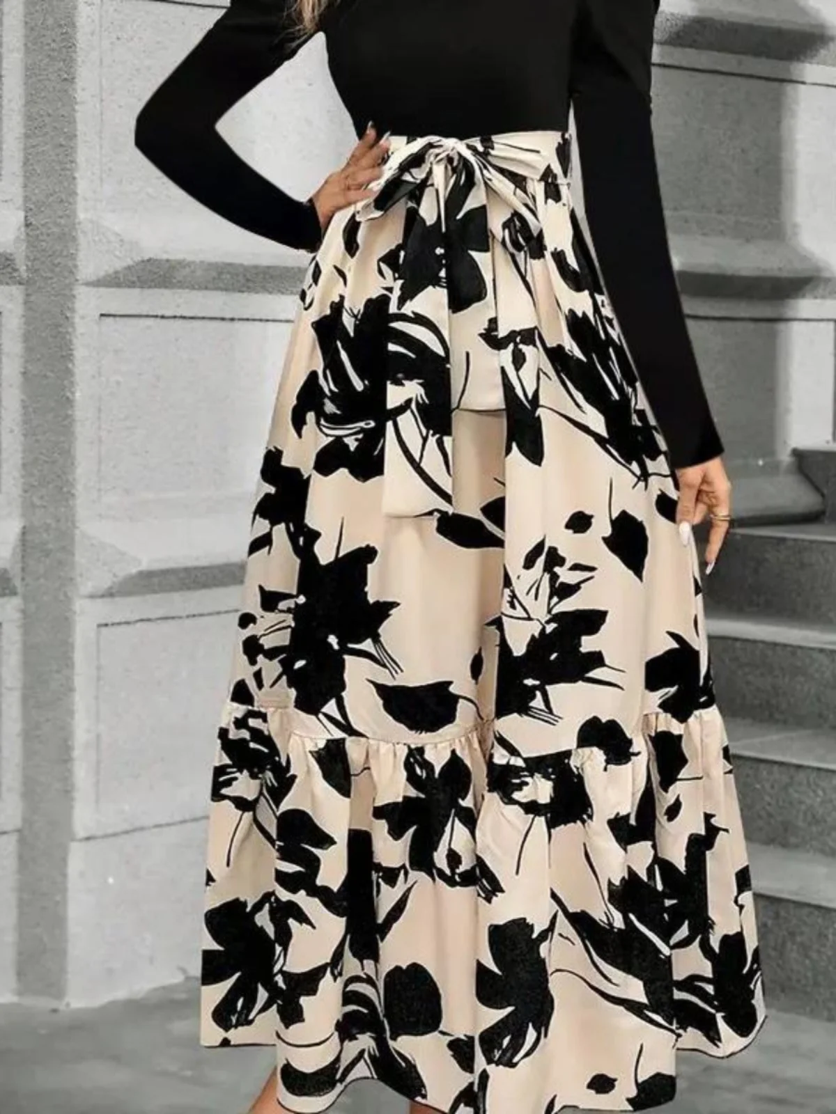 

High Waist Color Blo Floral Print Dr Street Sle A-Line Midi Skirt with kets Summer 2025 Loose Fit Women's Dr