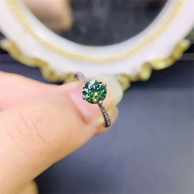 925 Sterling Silver Green Moissanite Ring Engagement Rings for Women Carry Gra Certificate To Pass Diamond Instrument Testing