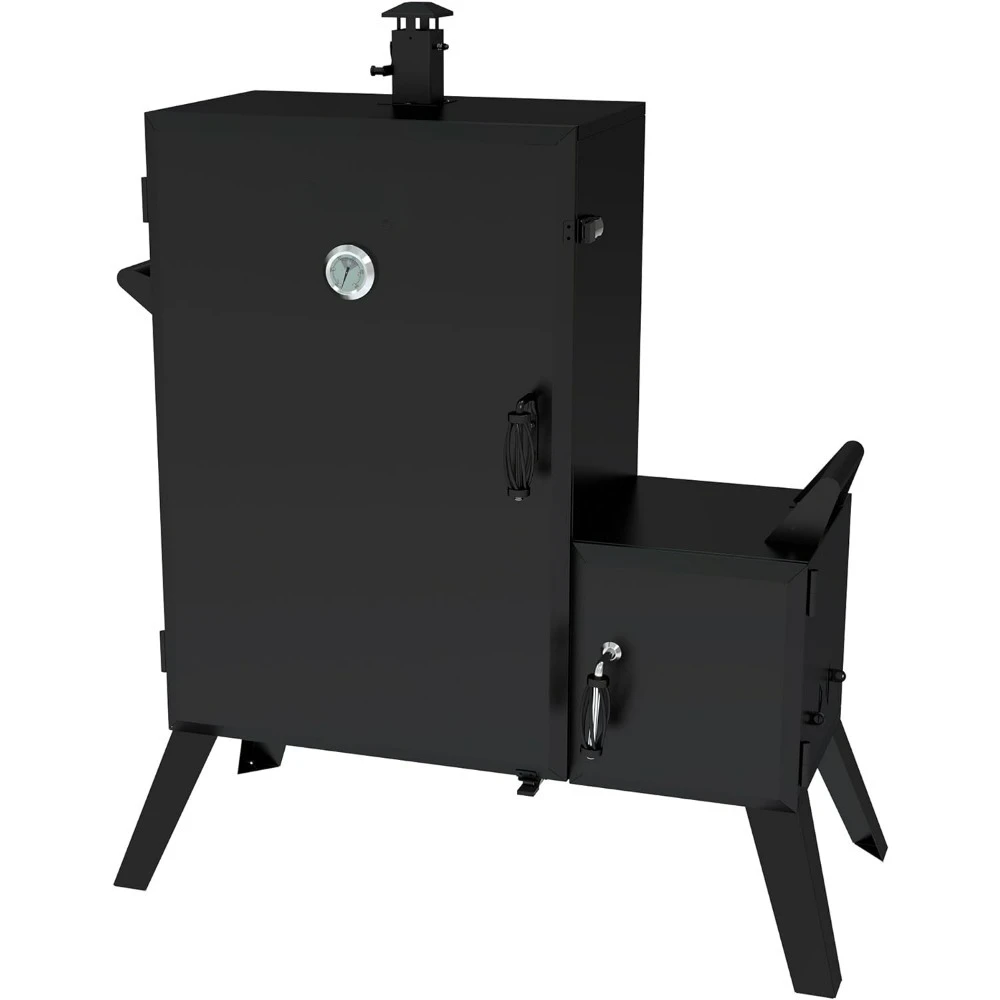 Wide Body Vertical Offset Charcoal Smoker, Adjustable Cooking Grates, Porcelain-Enameled Steel Charcoal Chamber, BBQ Grills