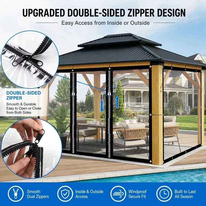 Customize Outdoor Clear Zipper Tarpaulin Yard Pergola See Though Zipper Door Curtain Gazebo Transparent Tarp Cover
