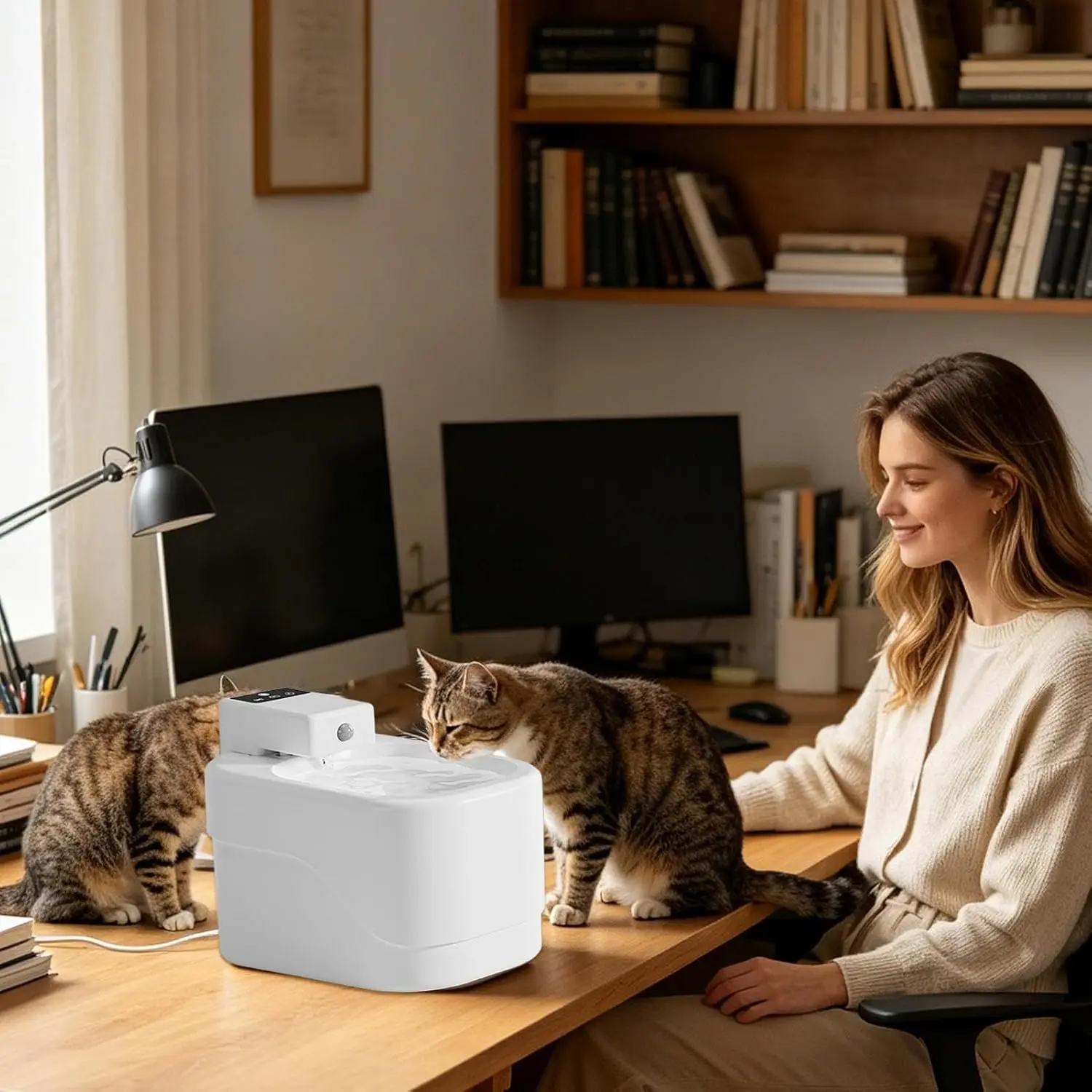 Rechargeable Cat Water Fountain - Wireless 2L Drinking Station, Portable Pet Hydration Dispenser, Low Noise Design | Floor Living Room Household Spaces for Living Room Household Spaces
