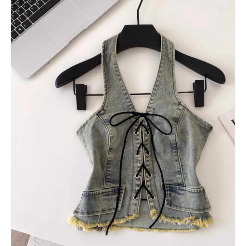 Vintage Elegant Chic Sleeveless halter Crop Top Women Korean Fashion Streetwear basics women clothing