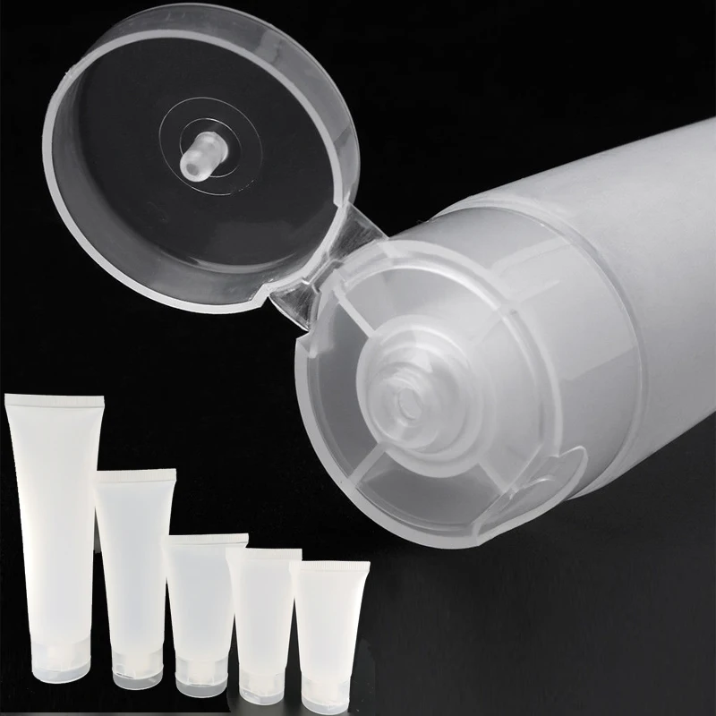 

100 шт., пластиковые пустые мягкие тюбики, многоразовое очищающее средство для лица, крем для рук, косметический лосьон, контейнеры с откидной крышкой, бутылки для образцов макияжа