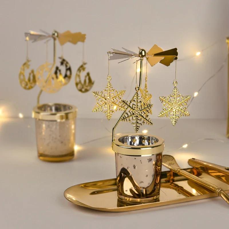 Metal Rotating Spinner Carousel Candle Tea Light Holder Table Rotating Transfer Windmill Decoration Home Elegance Candle Holder