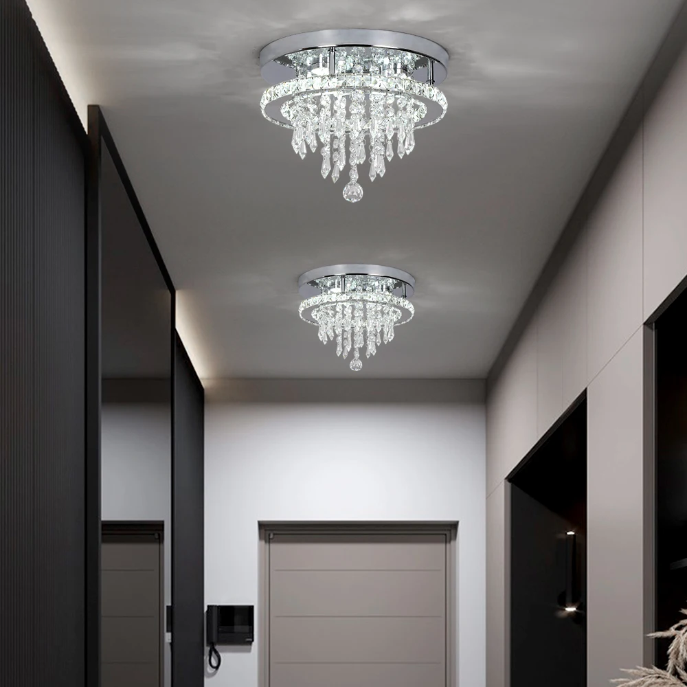 Crystal Flush Mount Ceiling Light Fixtures LED Round Square Chandelier Light Fixture Ceiling Lamp for Kitchen Hallway Foyer