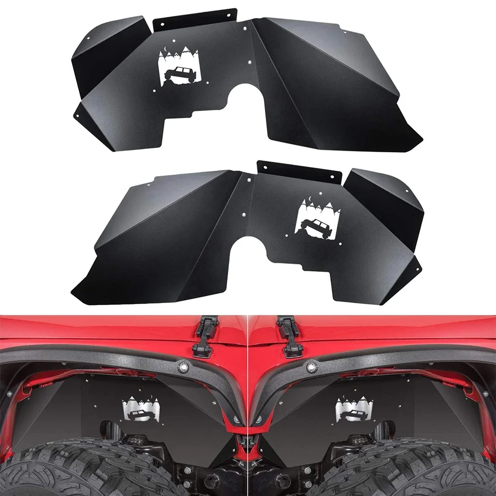 Chuang Qian Front Inner Fender Liners Fit for Jeep Wrangler 2007-2018 JK JKU 4WD Off-Road Logo Design Black Splash Guards