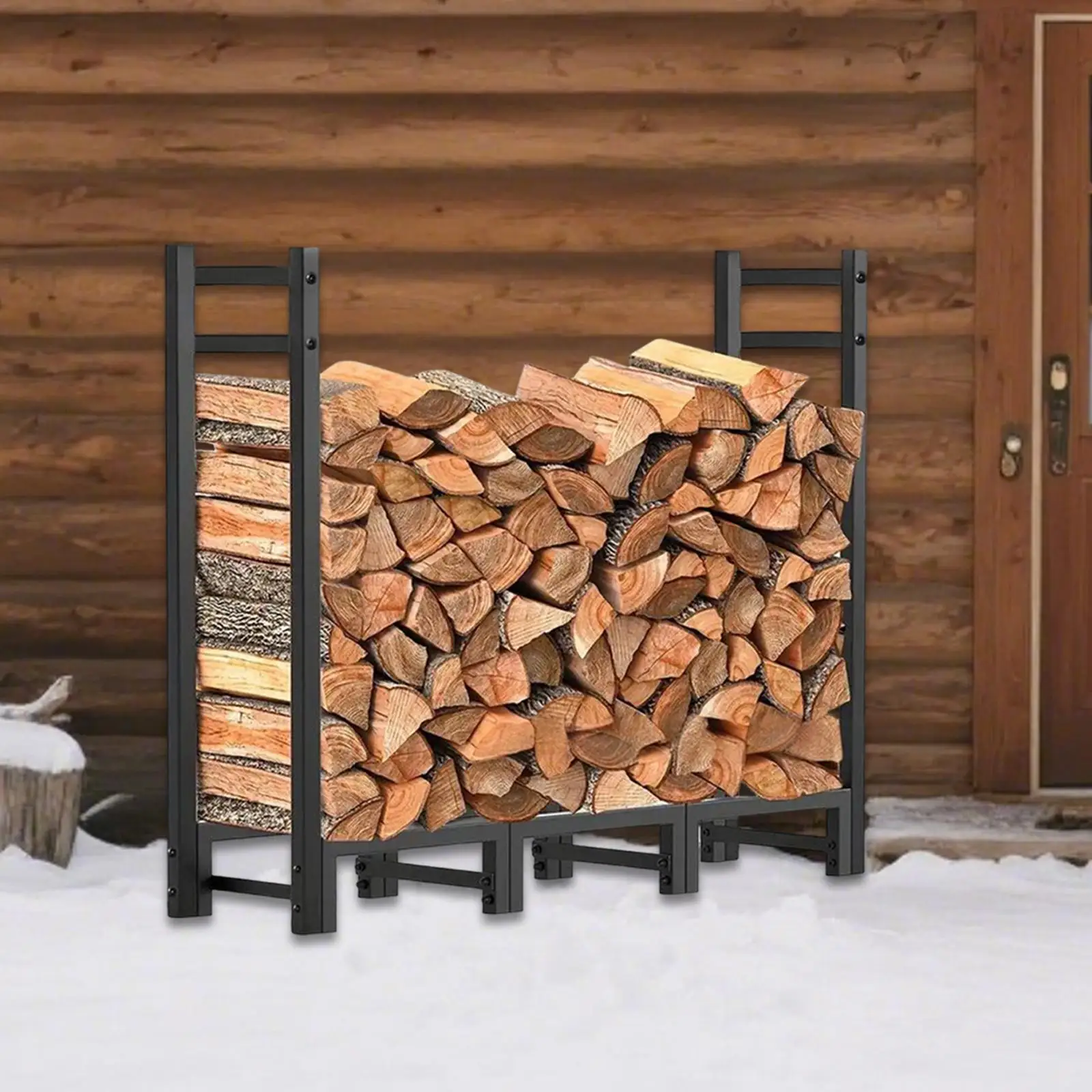 Large Iron Firewood Rack Log Stacker Stand 550 Pounds Capacity for Indoor Outdoor Fireplace Patio