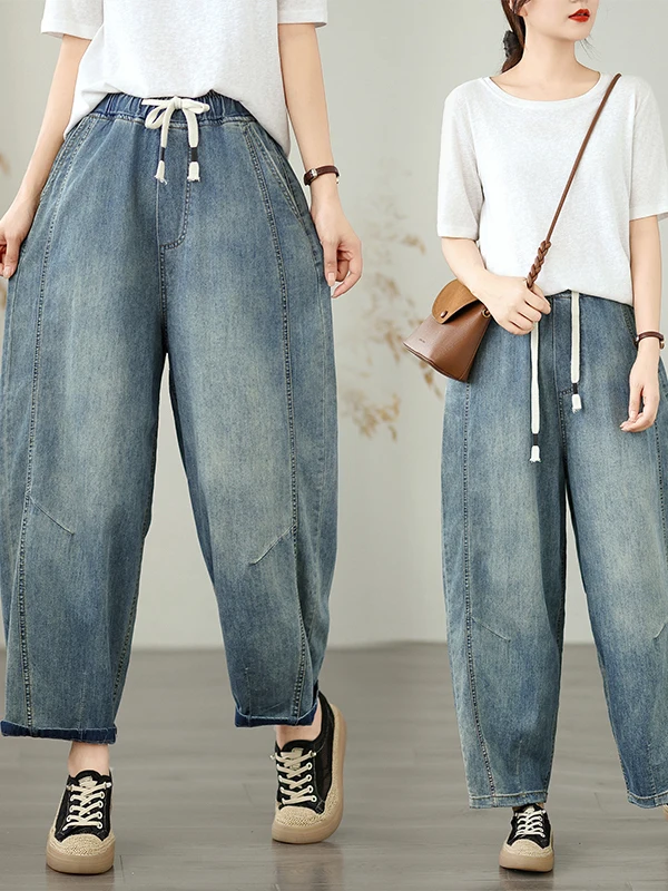 

Хлопковые джинсовые брюки Harajuku с талией, облегающие повседневные художественные длинные брюки с высокой талией, прямые синие джинсы