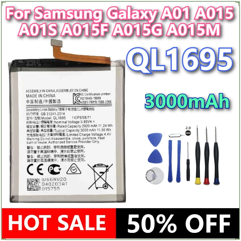 

Brand New QL1695 3000mAh Mobile Phone Battery For Samsung Galaxy A01 A015/A01S A015F A015G A015M + tools