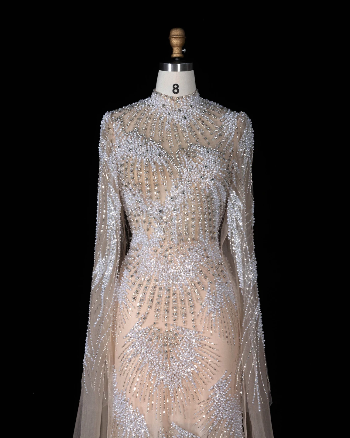 Sharon Said Abendkleider Elegantes Meerjungfrauen-Tüllkleid mit Hohem Kragen, Perlen und Cape-Ärmeln Dubai Formelles Party-Hochzeitskleid SS022 Maßanfertigung – Detail 7