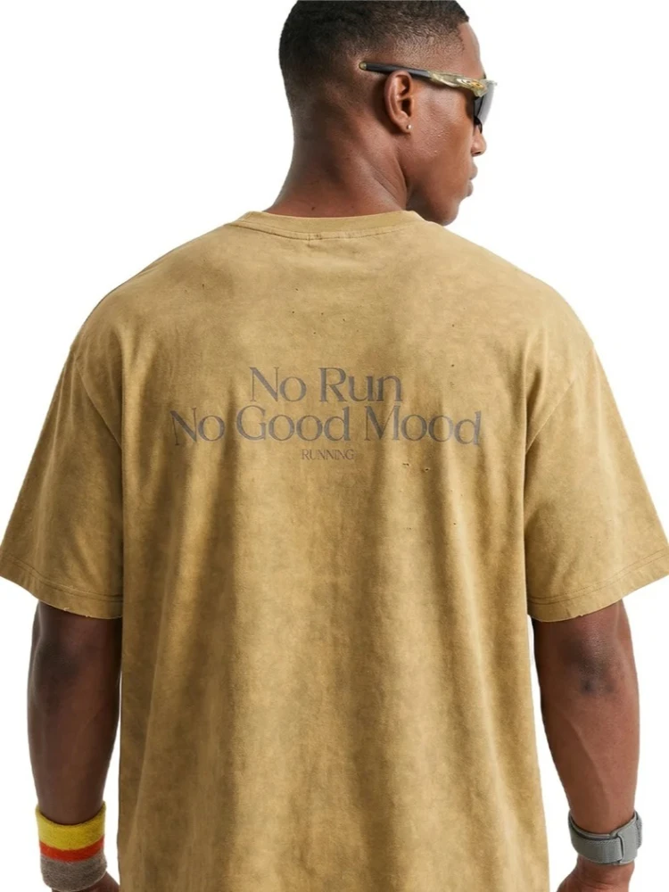 Mens Tie Dye Running T Shirt Reflective Print No Run No Good Mood Casual Short Sleeve Sport Tops for Night Jogging Quick Dry New
