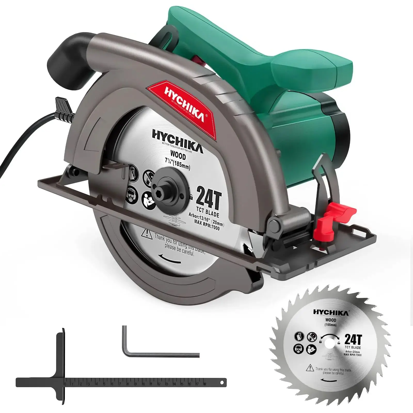 HYCHIKA 185mm Circular Saw 1300W 4500RPM 0-65mm Cutting Depth for Cutting Wood Soft Metal PVC Tube Power Tools