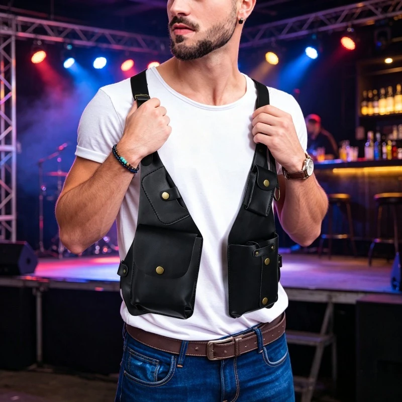 Vintage Leather Straps Underarm Satchel Men's Outdoor Cell Phone Bag Festival Celebration Stage Performance Cosplay Props