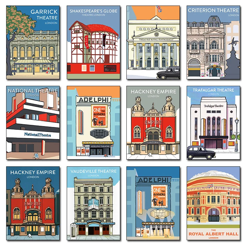 Famous London Theaters Venues Posters Landmark Theatre Royal Drury Lane Prints Canvas Painting Wall Art Pictures Home Room De