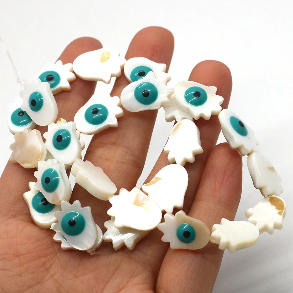 اليد النخيل على شكل قذيفة المياه العذبة الطبيعية حبة مع الأزرق/الأخضر جانب واحد العين الخرز نمط 1 حبلا DIY بها بنفسك صنع قلادة