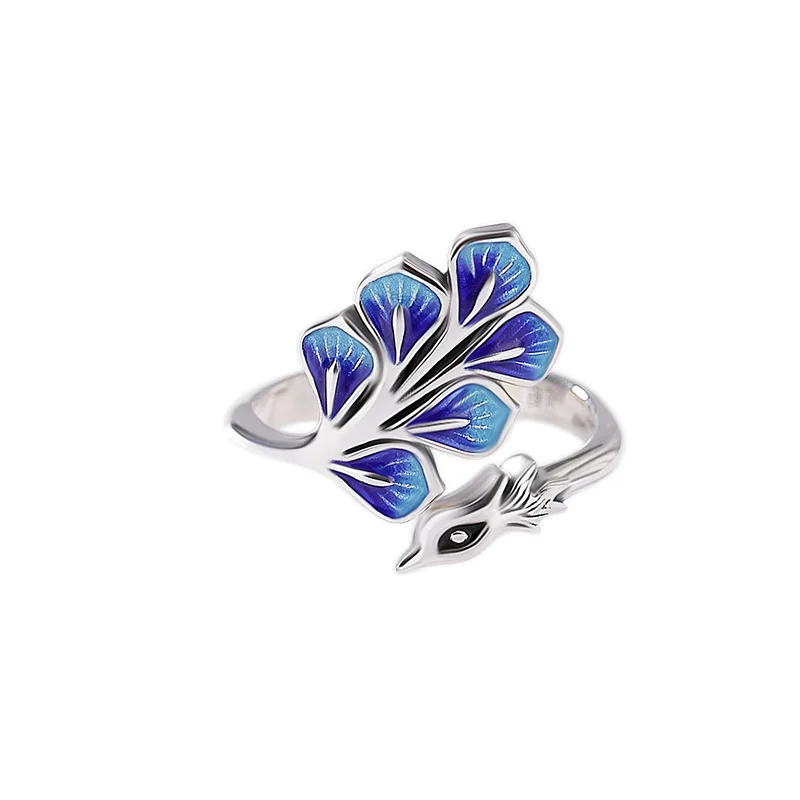 925 Sterling Silver Fine Jewelry Blue Peacock Wedding Rings For Women Wholesale Cheap Things Jewellery