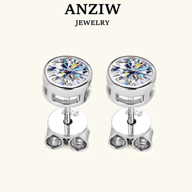 

Anziw D Color Round Cut Moissanite Stud Earrings for Men Women 0.5-1.0Ct 100% 925 Sterling Silver Sparkling Moissanite Jewelry