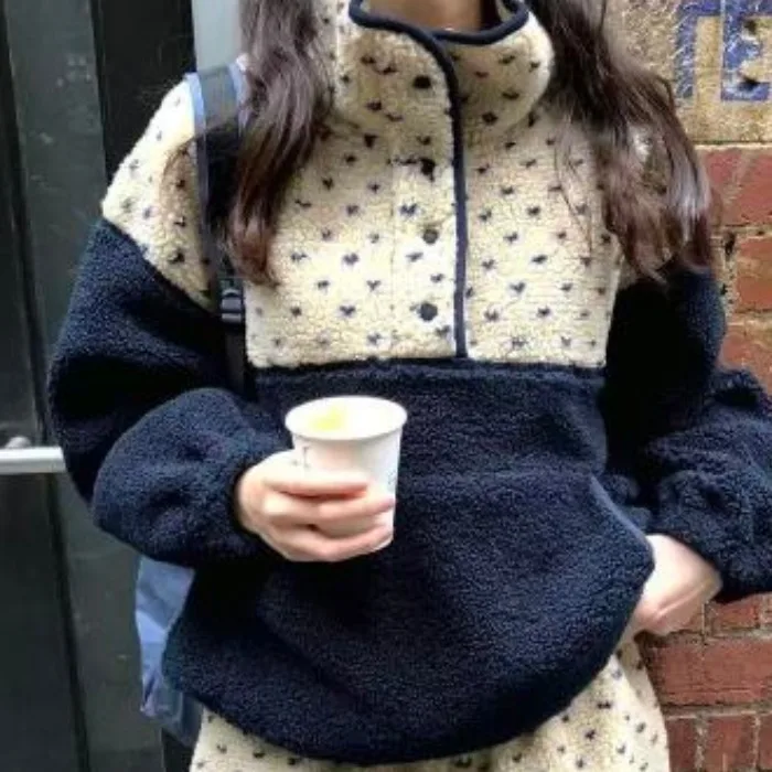 

Thiened, осенне-зимняя толстовка с капюшоном Jaet, женское модное ретро-цветное пальто с мехом ягненка в форме сердца, универсальное хлопковое пальто Sli...