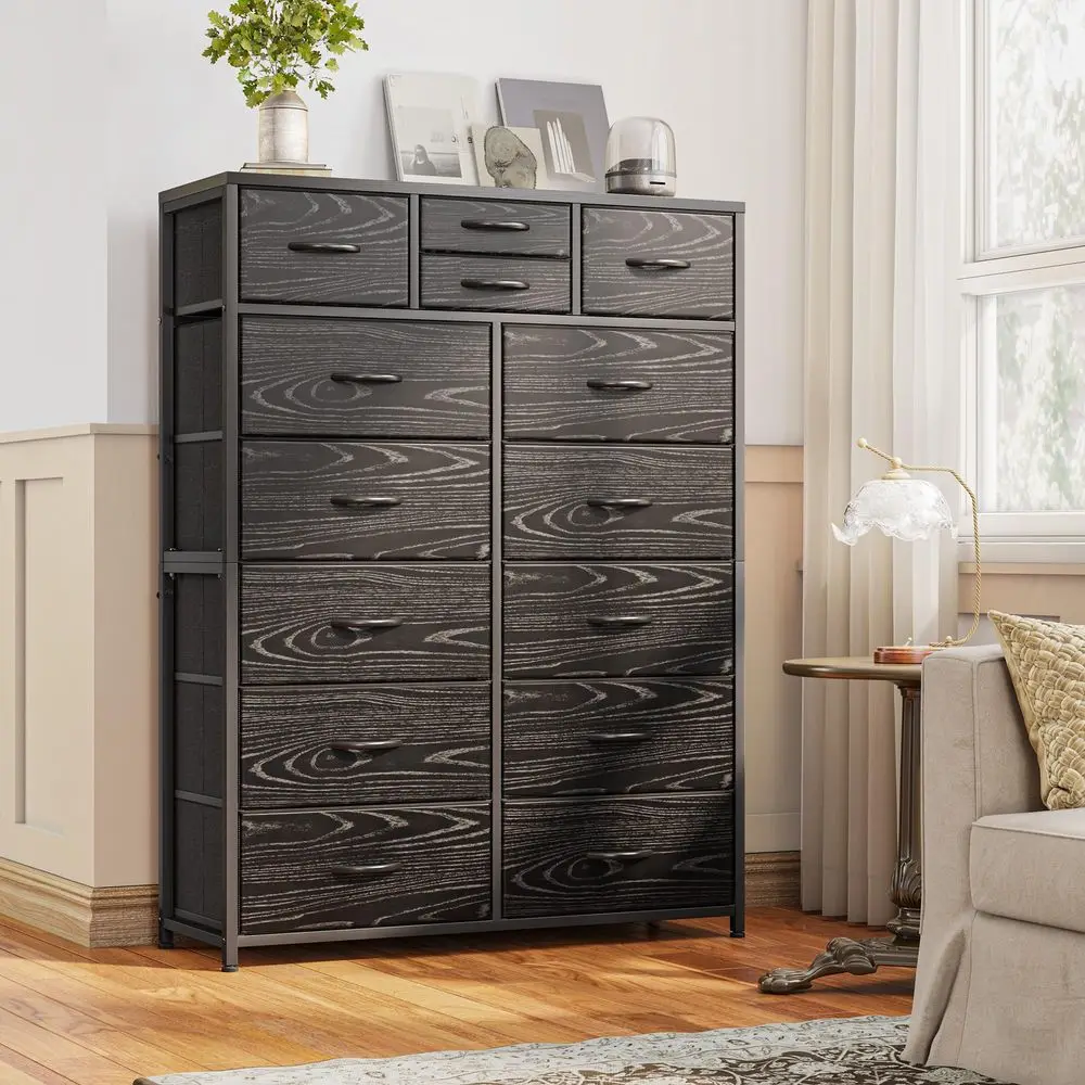 Tall Dressers for Bedroom with Drawers, Fabric Black Dresser for Bedroom, Chests of Drawers for Living Room, Hallway, Entryway,